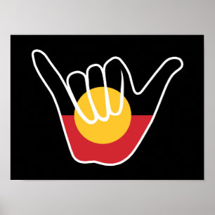 Australische Aboriginal Flag Shaka teken hangen lo Poster