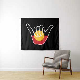 Australische Aboriginal Flag Shaka teken hangen lo Wandkleed