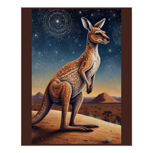 Australische Aboriginal-thema Kangoeroe Scene Perfect Poster (Voorkant)