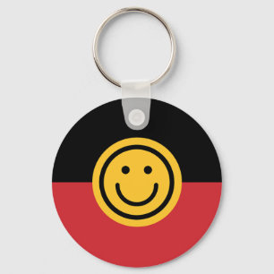 Australische Aboriginal-vlag met Smile-gezicht Sleutelhanger