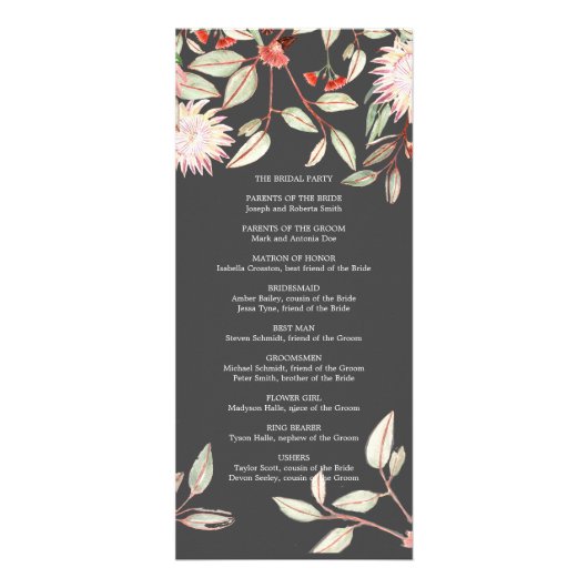 Australische bloemen grijs en roze bruiloft progra reclamekaart (Achterkant)