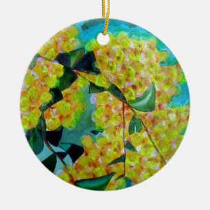 Australische bloemenkunst met Gele Wattle Keramisch Ornament