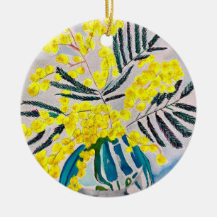 Australische bloemenkunst met Gele Wattle Keramisch Ornament
