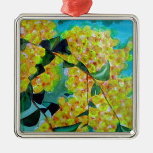 Australische bloemenkunst met Gele Wattle Metalen Ornament