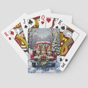 Australische Cattle Dog Kerstmis Rode Truck Vakant Pokerkaarten