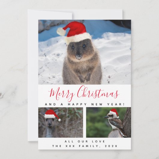 Australische dieren Rood script Multi Foto Collage Feestdagenkaart (Voorkant)