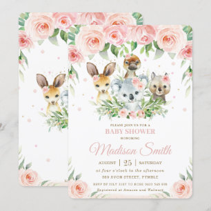 Australische dieren Roze Blush Floral Baby shower Kaart