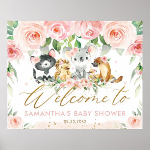 Australische dieren Roze Floral Baby shower Welkom Poster