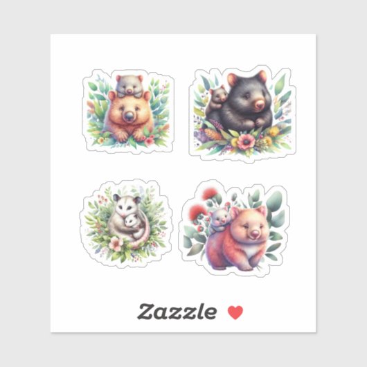 Australische dieren Wombats en Possum Sticker (Vel)