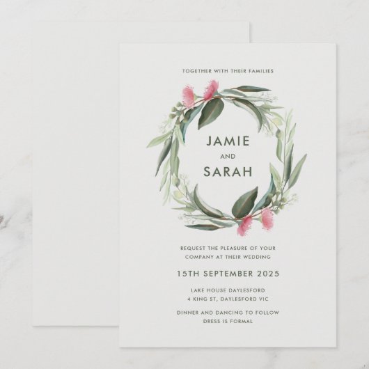 Australische eucalyptus krans bruiloft uitnodiging (Voorkant / Achterkant)