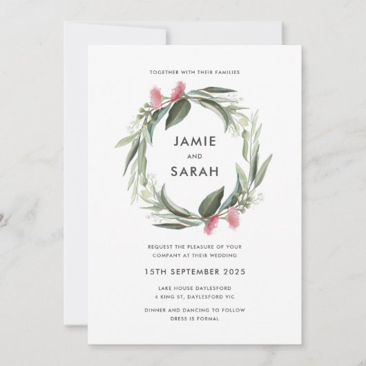 Australische eucalyptus krans bruiloft uitnodiging (Voorkant)