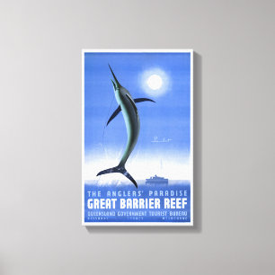 Australische Great Barrier Coral Reef Vintage Post Canvas Afdruk