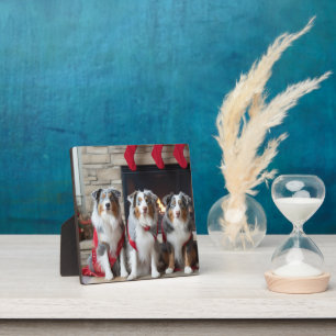 Australische Herder bij de Haard Kerstmis Fotoplaat