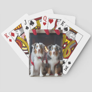 Australische Herder bij de Haard Kerstmis Pokerkaarten