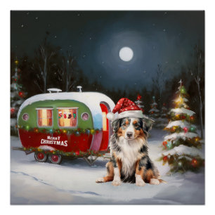 Australische Herder Caravan Kerstmis Avontuur Perfect Poster