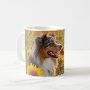 Australische herder en zonnebloemen koffiemok