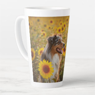 Australische herder en zonnebloemen latte mok