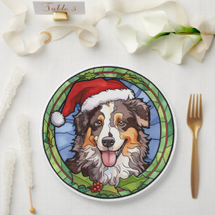 Australische Herder Glas in Lood Kerstmis Papieren Bordje