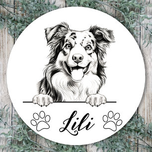 Australische herder hand tekening gepersonaliseerd ronde sticker