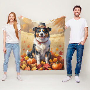 Australische Herder Herfstbladeren Thanksgiving Ku Fleece Deken