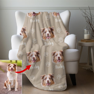Australische herder hond, aangepaste foto en naam, fleece deken