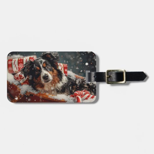 Australische Herder Hond Kerstfeest Bagagelabel (Voorkant horizontaal)