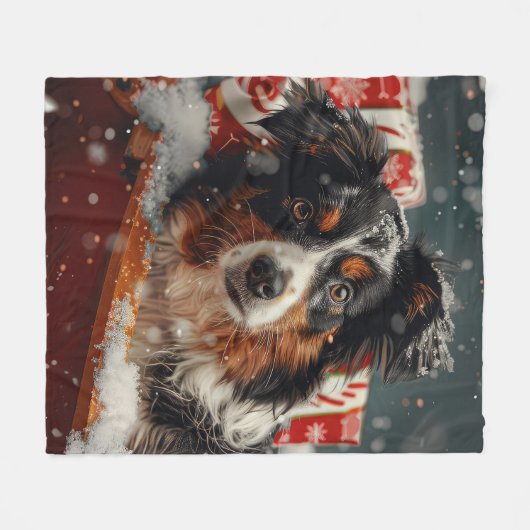 Australische Herder Hond Kerstfeest Fleece Deken (Voorkant (Horizontaal))