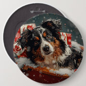 Australische Herder Hond Kerstfeest Ronde Button 6,0 Cm (Voorkant /achterkant)