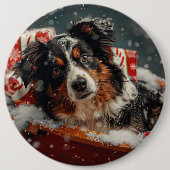 Australische Herder Hond Kerstfeest Ronde Button 6,0 Cm (Voorkant)