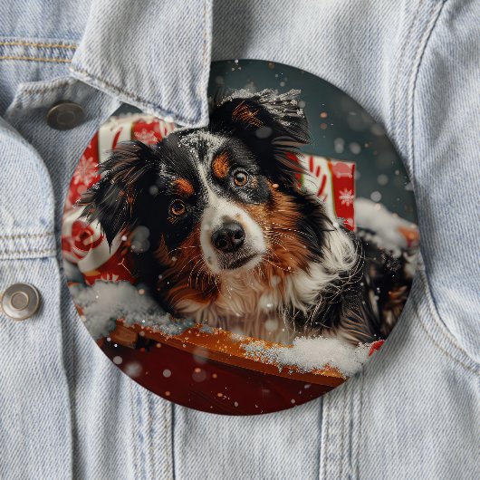 Australische Herder Hond Kerstfeest Ronde Button 6,0 Cm (In situ)