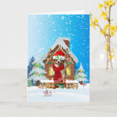 Australische herder in de sneeuw met kerstcadeaus  kaart (Gele Bloem)