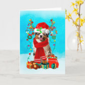 Australische herder in de sneeuw met kerstcadeaus  kaart (Gele Bloem)