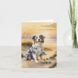 Australische herder in een baai aan het strand notitiekaartje