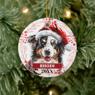 Australische herder in Kerstman muts als kerstboom Keramisch Ornament