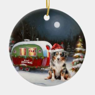 Australische Herder Karavaan Kerst Avontuur Keramisch Ornament