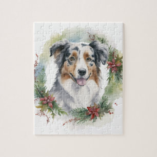 Australische Herder Kerst Krans Festieve Pup Legpuzzel
