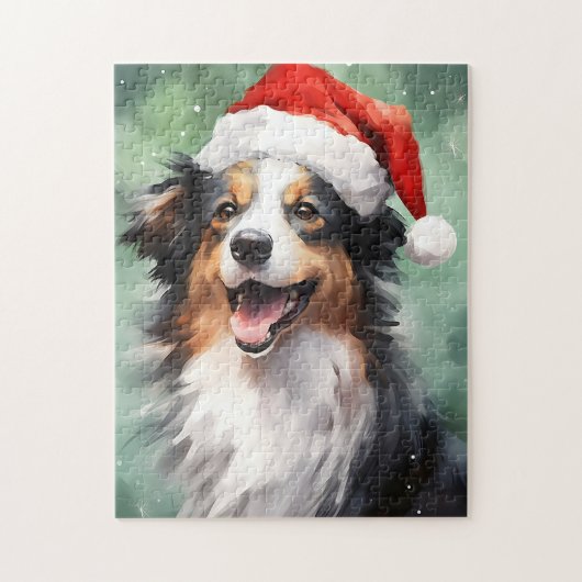 Australische Herder Kerstborstel schilderen Legpuzzel (Verticaal)