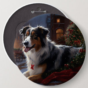 Australische herder Kerstmis Feestelijk Seizoen Ronde Button 6,0 Cm