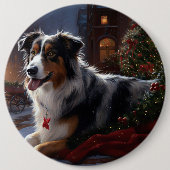 Australische herder Kerstmis Feestelijk Seizoen Ronde Button 6,0 Cm (Voorkant)