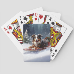 Australische Herder Kerstmis sneeuw winter Pokerkaarten