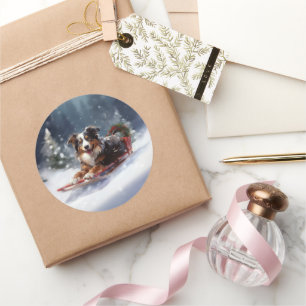 Australische Herder Kerstmis sneeuw winter Ronde Sticker