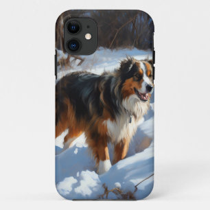 Australische Herder Laat het Sneeuwen Kerstmis iPhone 11 Hoesje