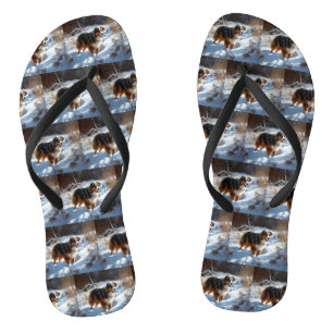 Australische Herder Laat het Sneeuwen Kerstmis Teenslippers