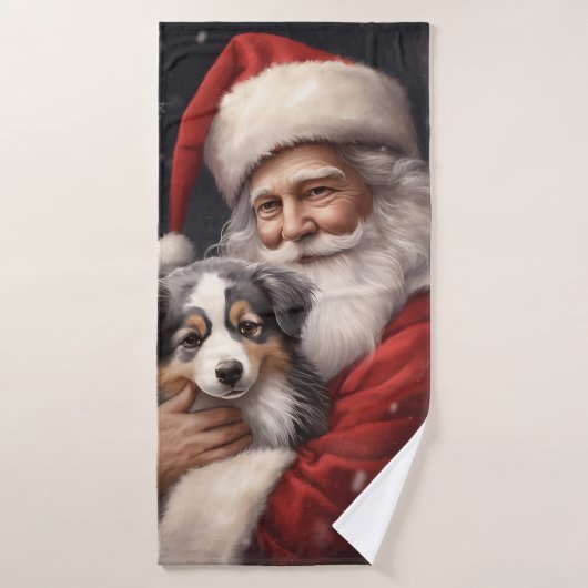 Australische Herder met Kerstman Kerstmis Bad Handdoek (Badhanddoek)