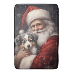 Australische Herder met Kerstman Kerstmis Badmat