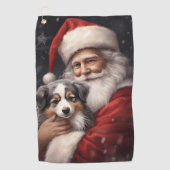 Australische Herder met Kerstman Kerstmis Golfhanddoek (Voorkant)