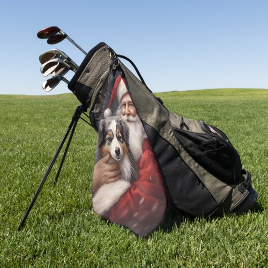 Australische Herder met Kerstman Kerstmis Golfhanddoek (Groen)