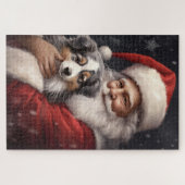 Australische Herder met Kerstman Kerstmis Legpuzzel (Horizontaal)