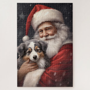 Australische Herder met Kerstman Kerstmis Legpuzzel