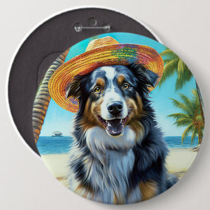 Australische Herder Op Strand hondenliefhebber zom Ronde Button 6,0 Cm